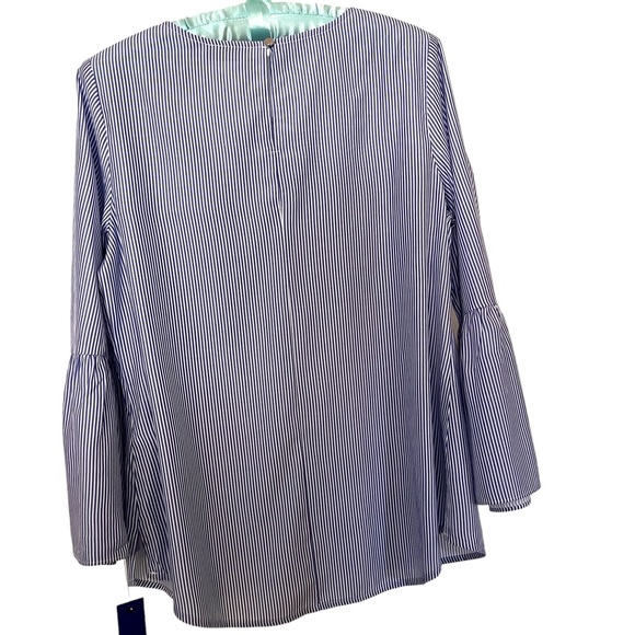 Apt. 9 Embellished Bell Sleeve Blue & White Stripe with Pearls Small - Picture 3 of 15